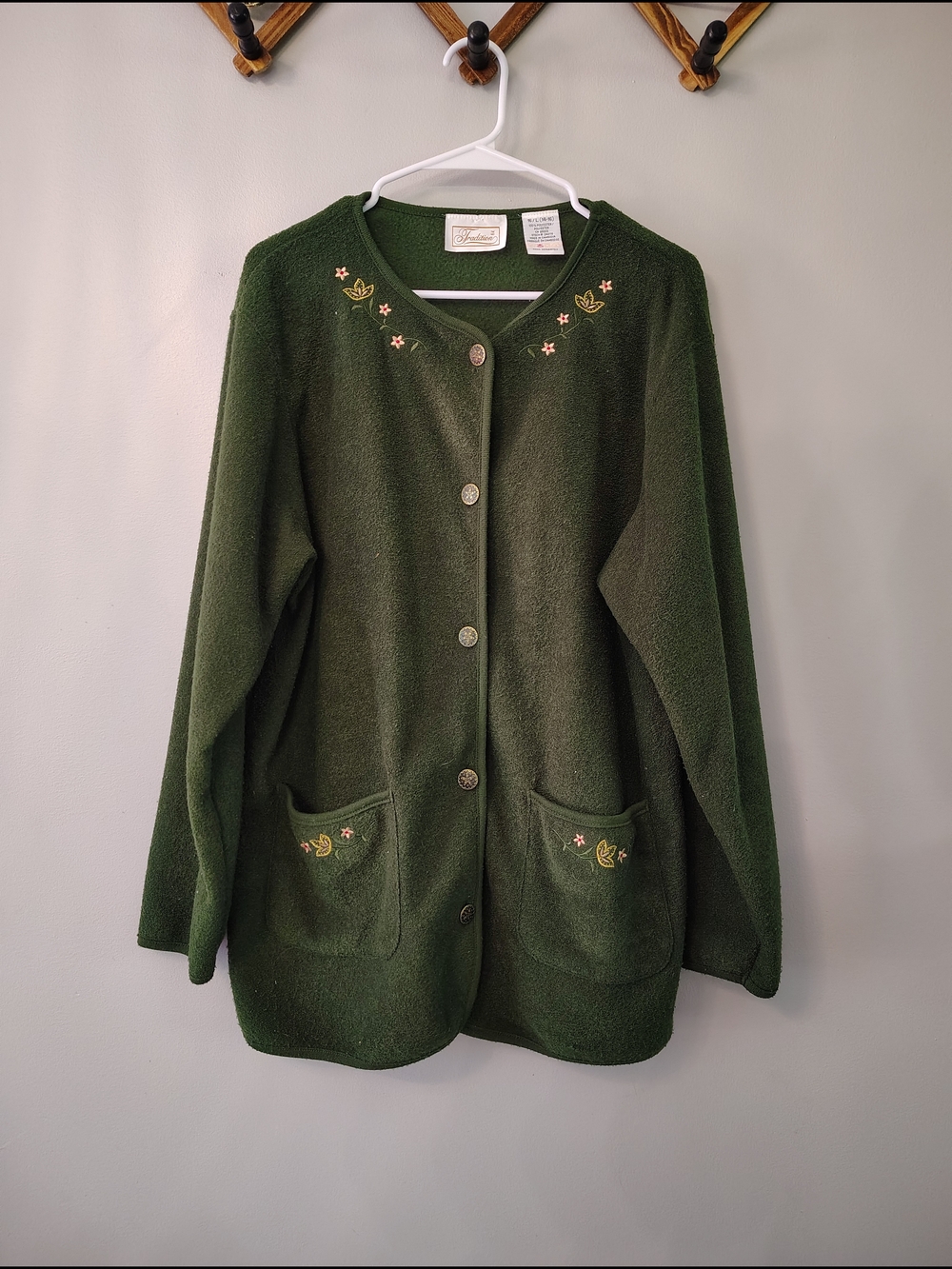 Women's Green Embroidered Button-Front Jacket